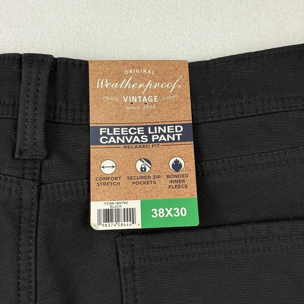 Weatherproof Vintage Pants Mens 38x30 Canvas Fleece Lined‎ Black Pants Flaw